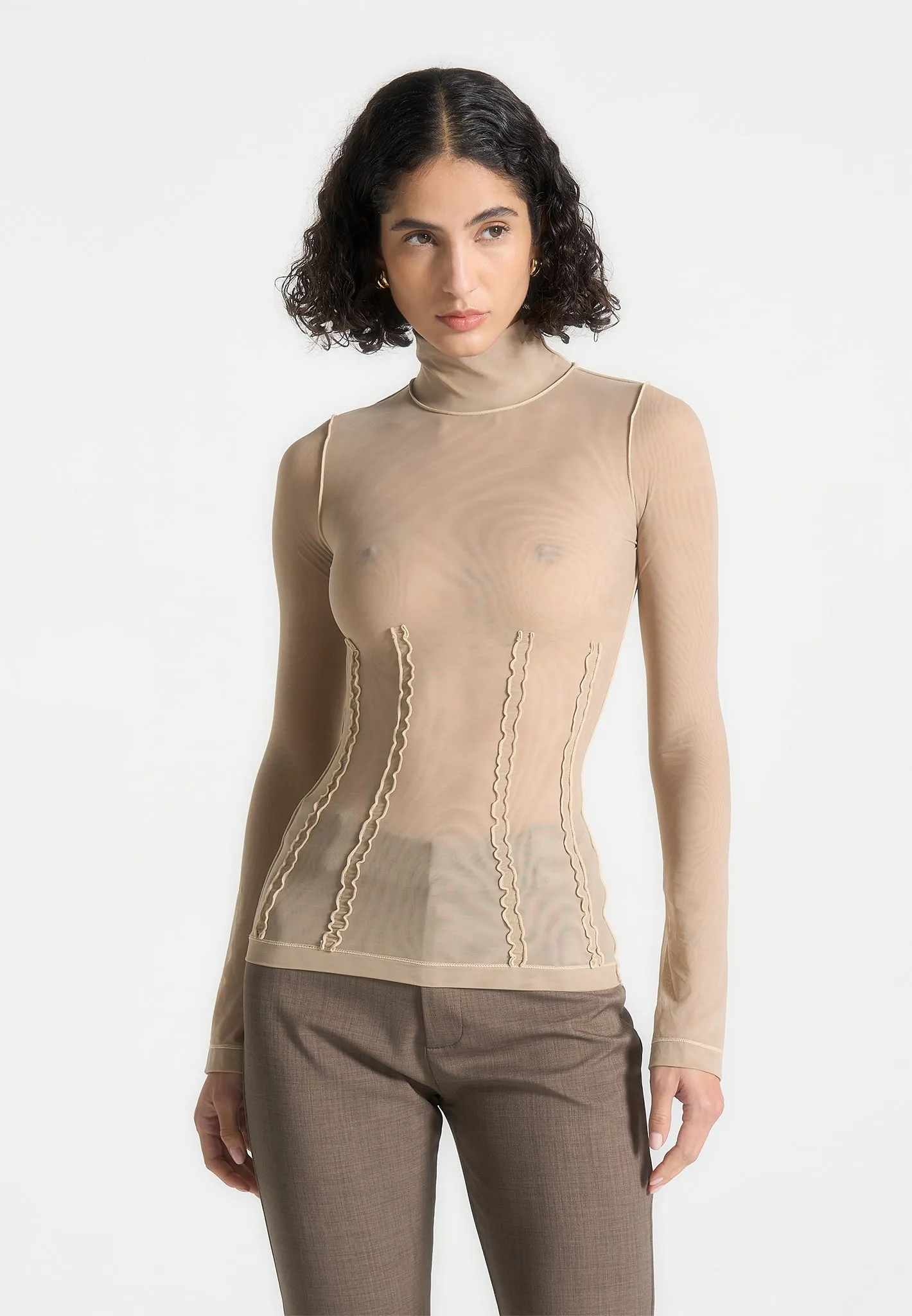 Mesh Double Layer Top - Taupe