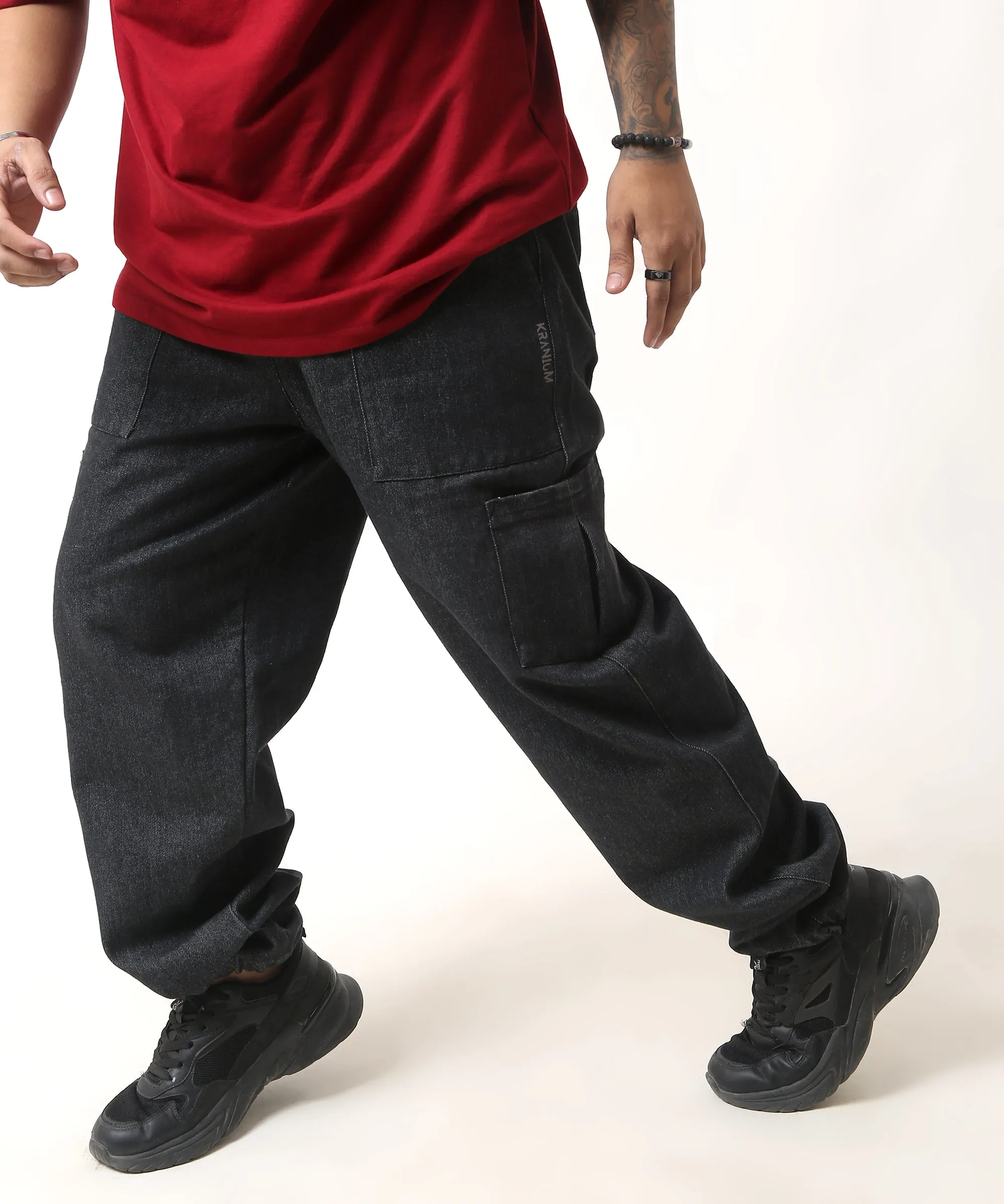 Meta Black Denim Cargo Parachute Pant