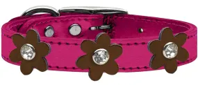 Metallic Flower Leather Collar Metallic Pink With Bronze Flowers Size 24