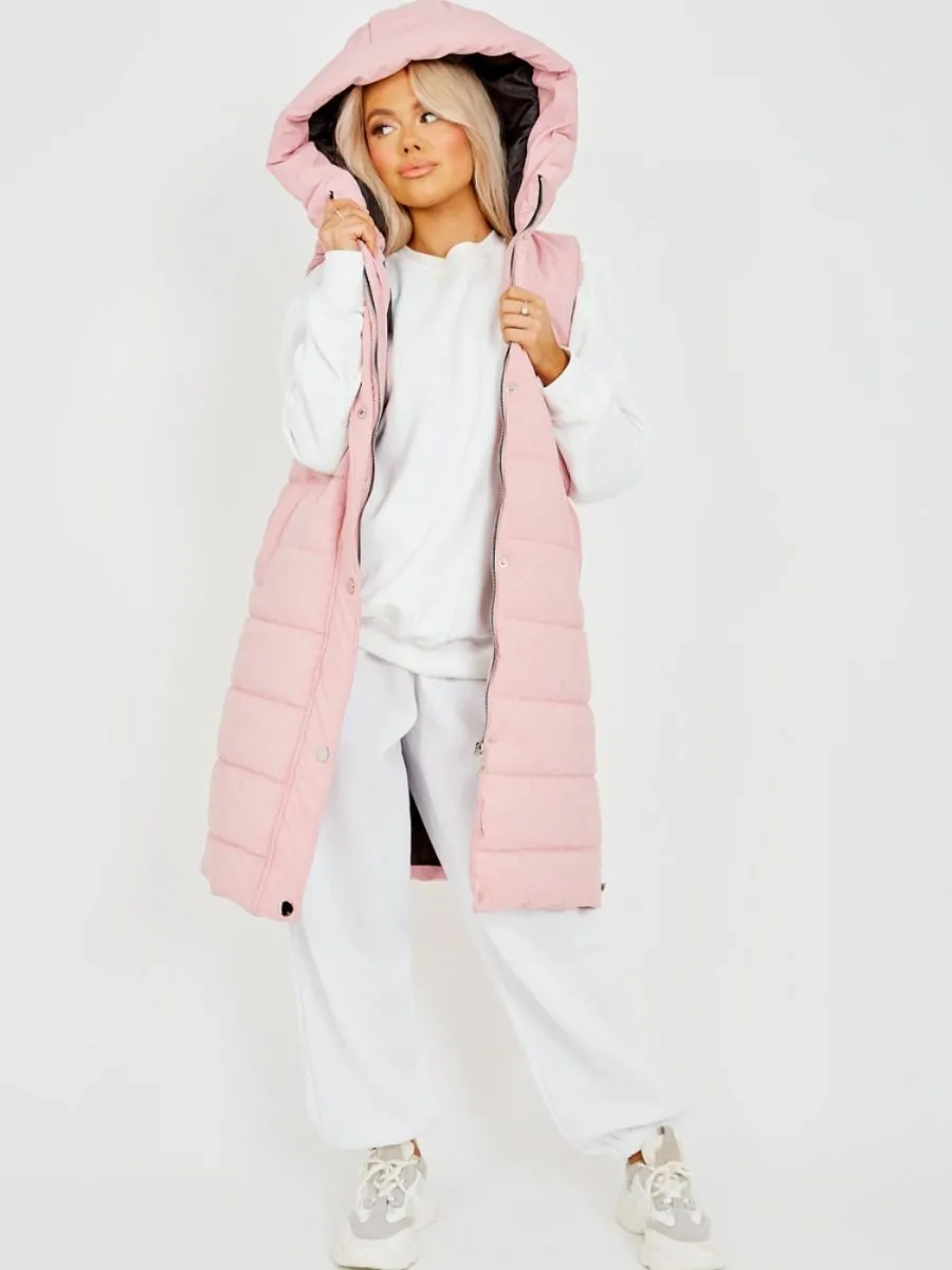 Michele Longline Hooded Puffer Gilet In Pink