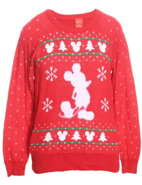 Mickey Mouse Red Knit Disney Christmas Jumper - L