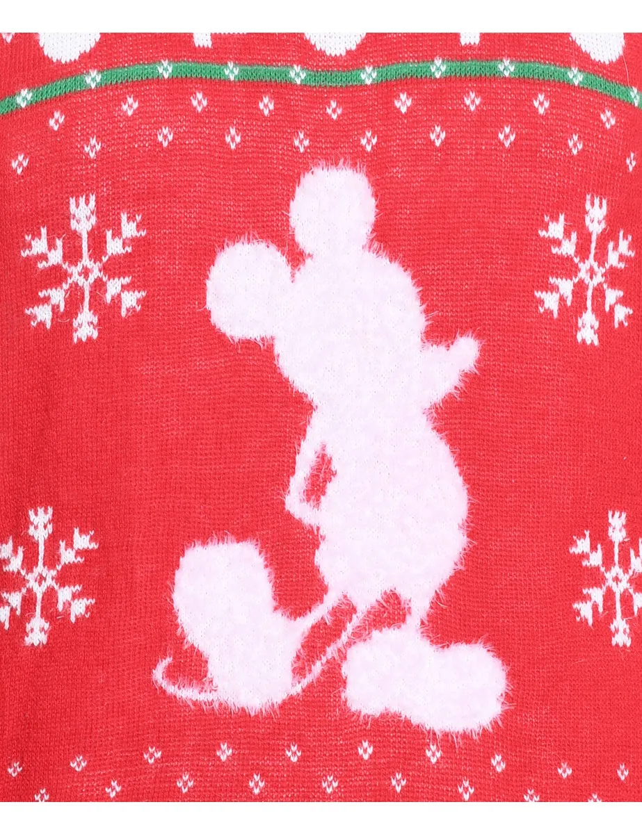 Mickey Mouse Red Knit Disney Christmas Jumper - L