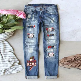 Mid-Rise Ripped Denim Loose Jeans