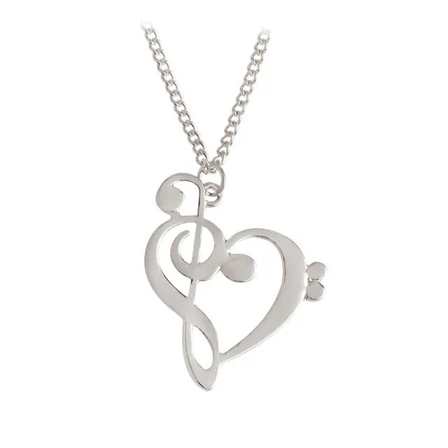 Miss Zoe Minimalist Simple Fashion Hollow Heart Shaped Musical Note Pendant Necklace Music Jewelry Gold Silver Special Gift