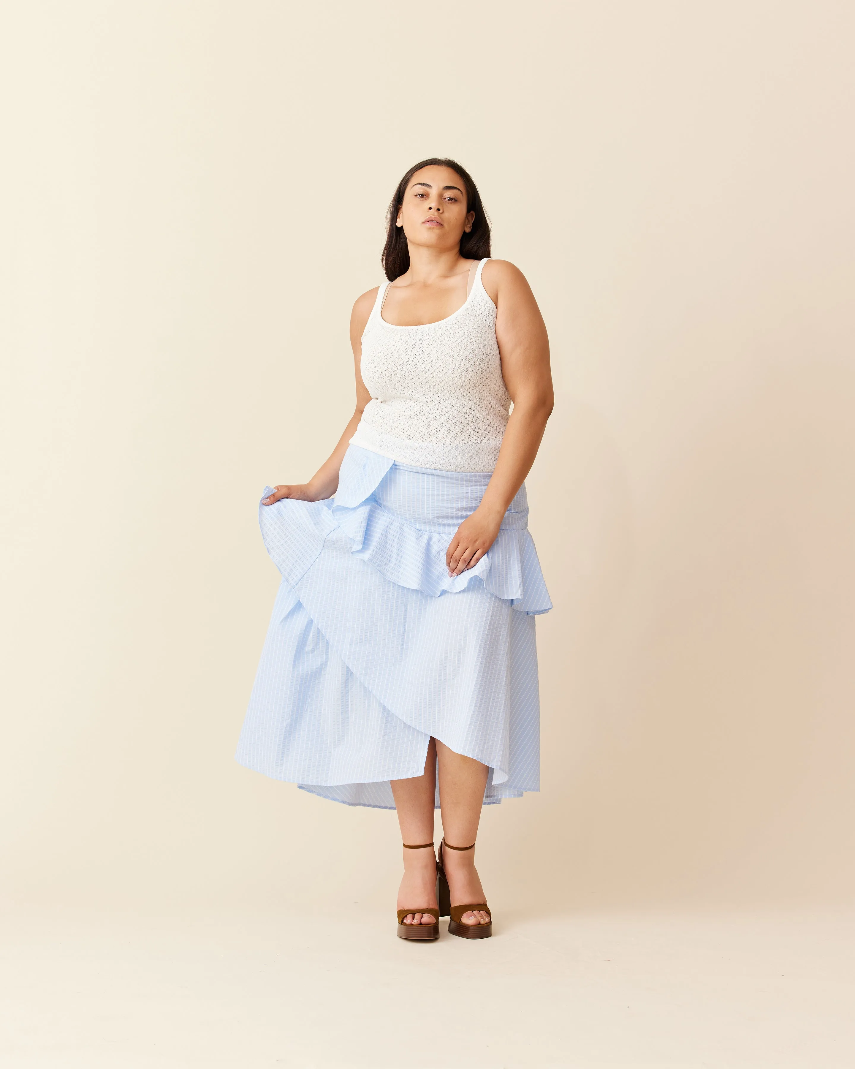 MONACO MIDI SKIRT BLUE STRIPE