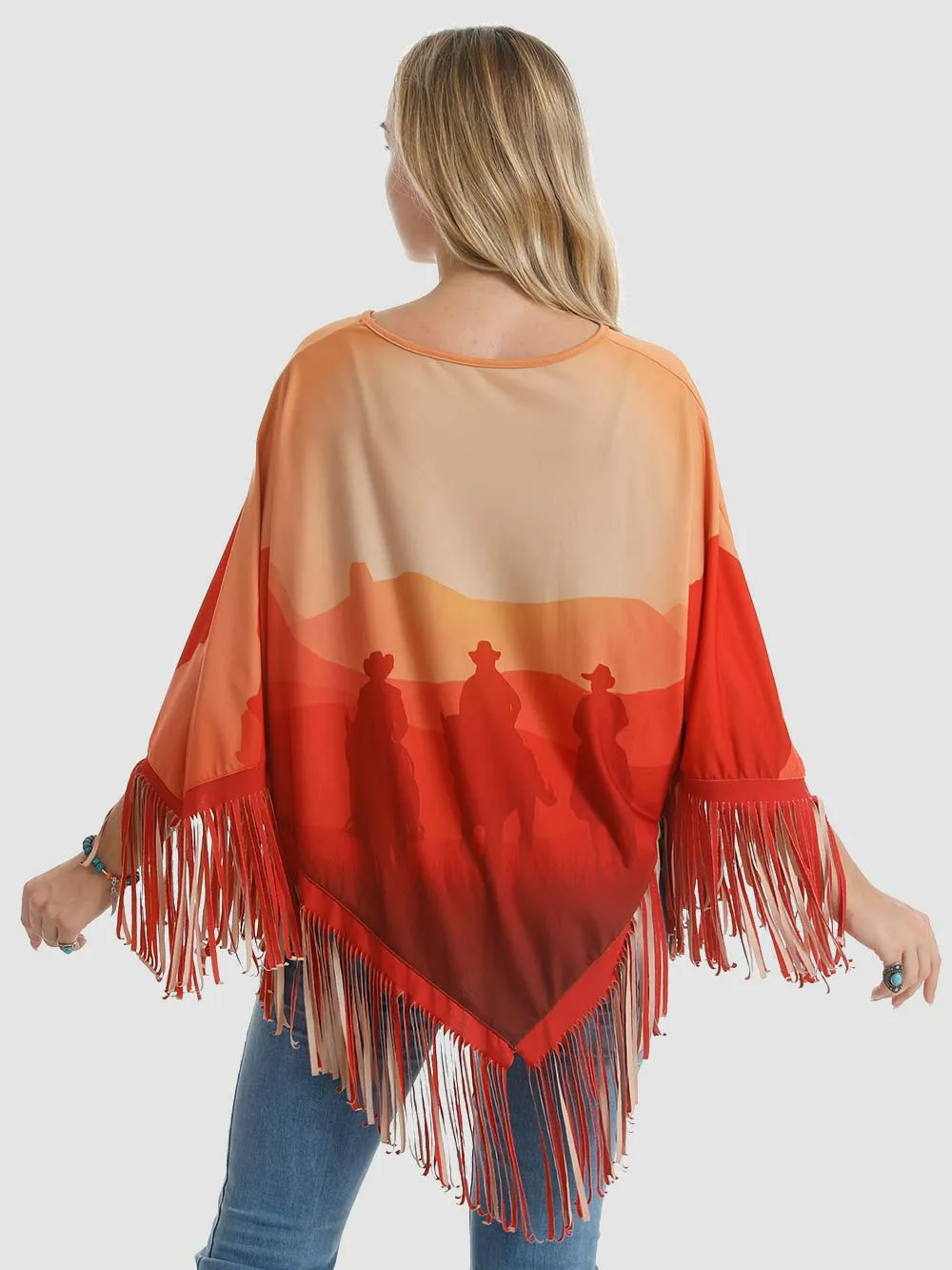 Montana West Sunset Cowboy Firnge Poncho