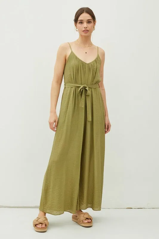 Moss Lightweight Tie Belt Wide Leg Cami Jumpsuit