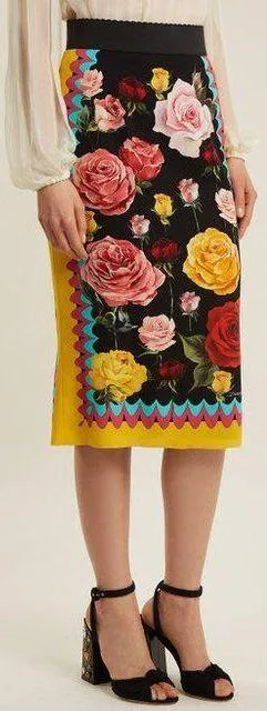 Multi Rose Print Skirt