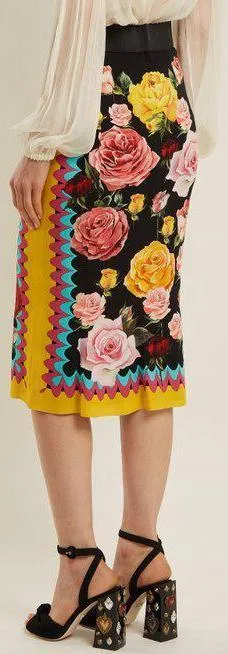 Multi Rose Print Skirt