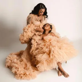 Mummy and Daughter Fluffy Tulle Gown - Maternity Photoshoot Robe, Princess Tutu Dress for Birthday & Prom