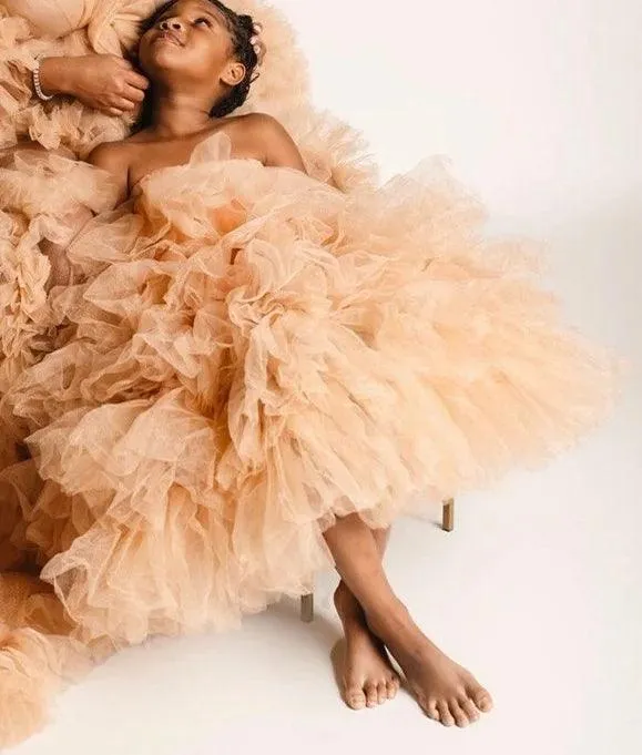 Mummy and Daughter Fluffy Tulle Gown - Maternity Photoshoot Robe, Princess Tutu Dress for Birthday & Prom