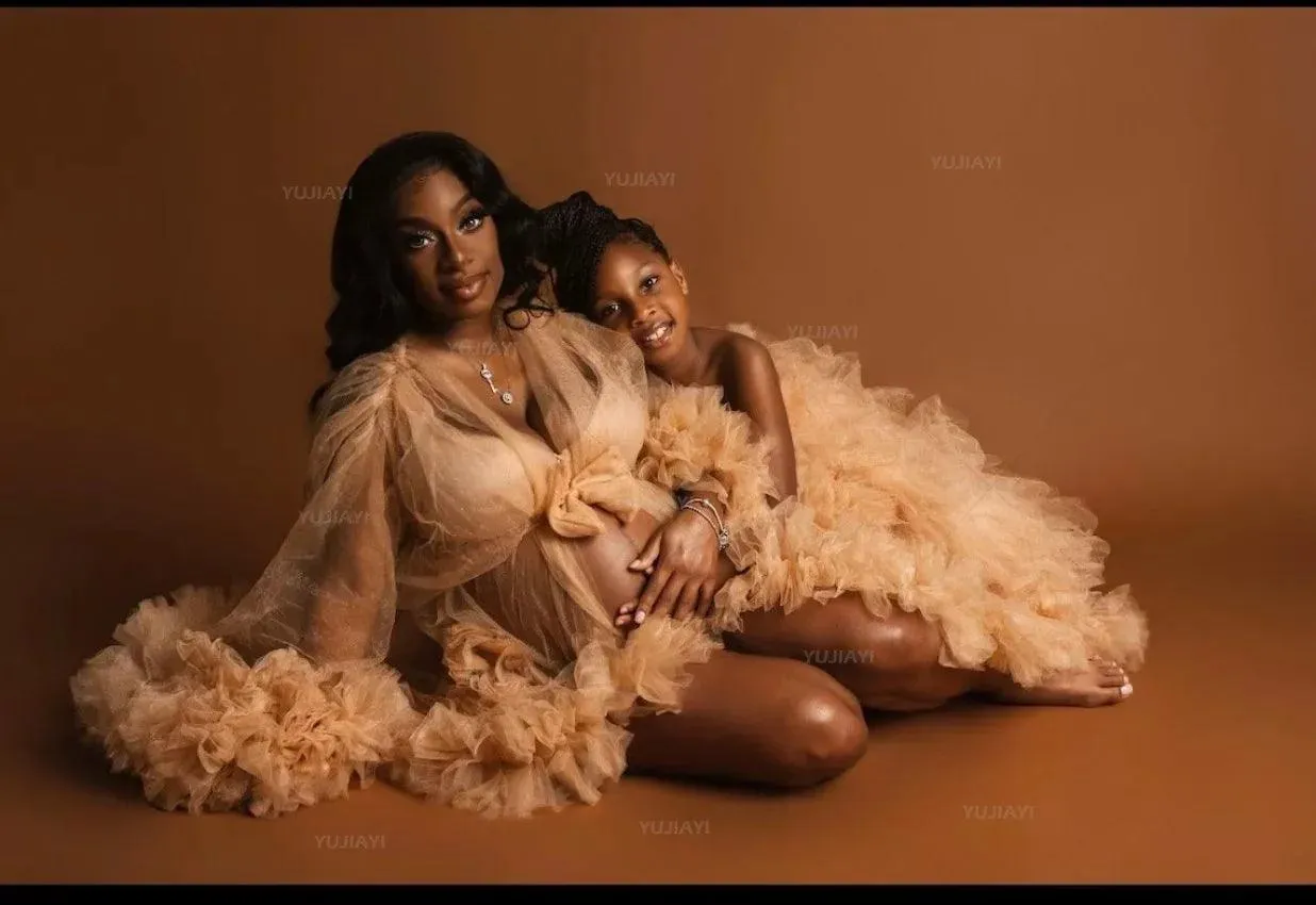 Mummy and Daughter Fluffy Tulle Gown - Maternity Photoshoot Robe, Princess Tutu Dress for Birthday & Prom