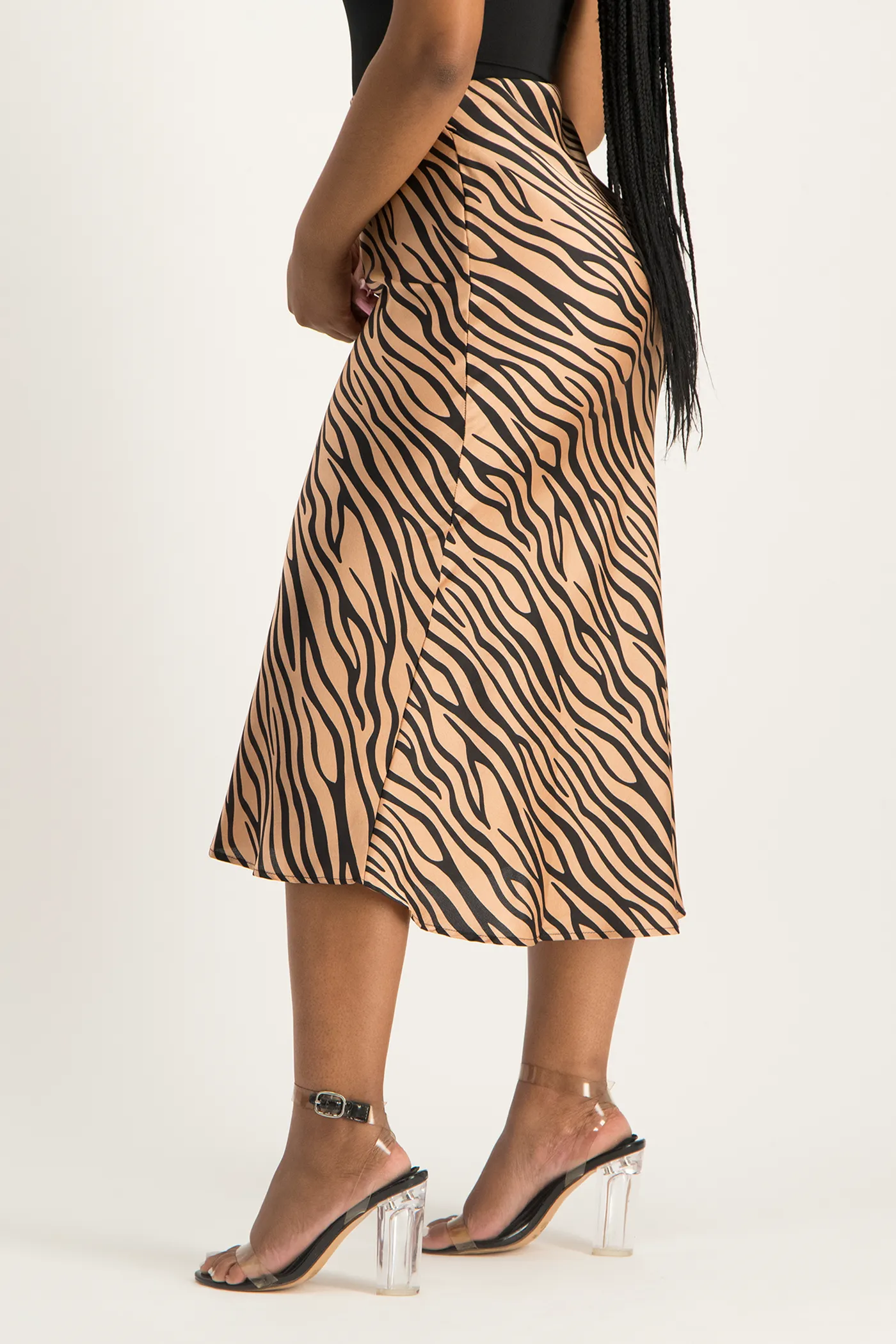 Natalie Satin Midi Skirt - Nude Animal Print