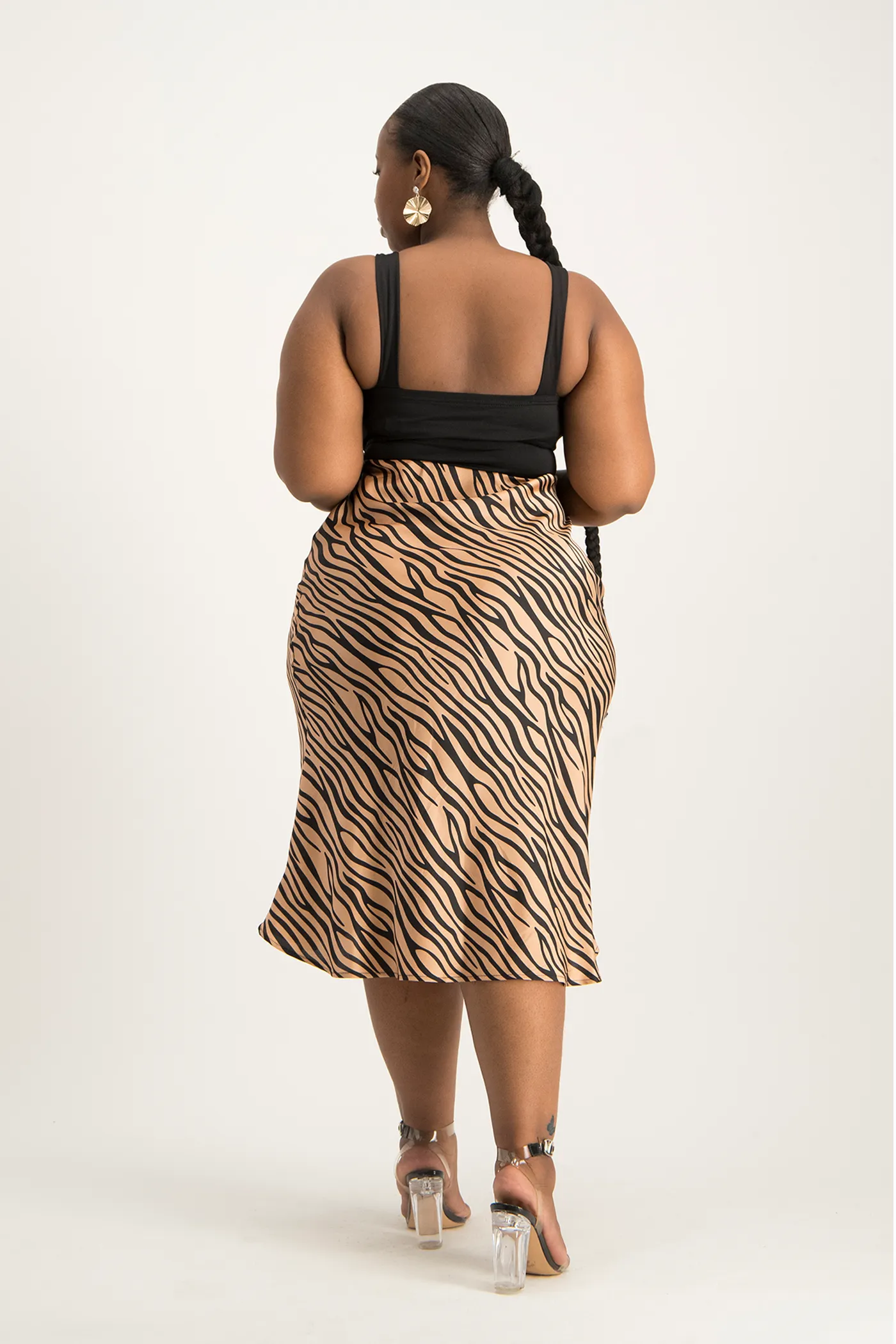 Natalie Satin Midi Skirt - Nude Animal Print