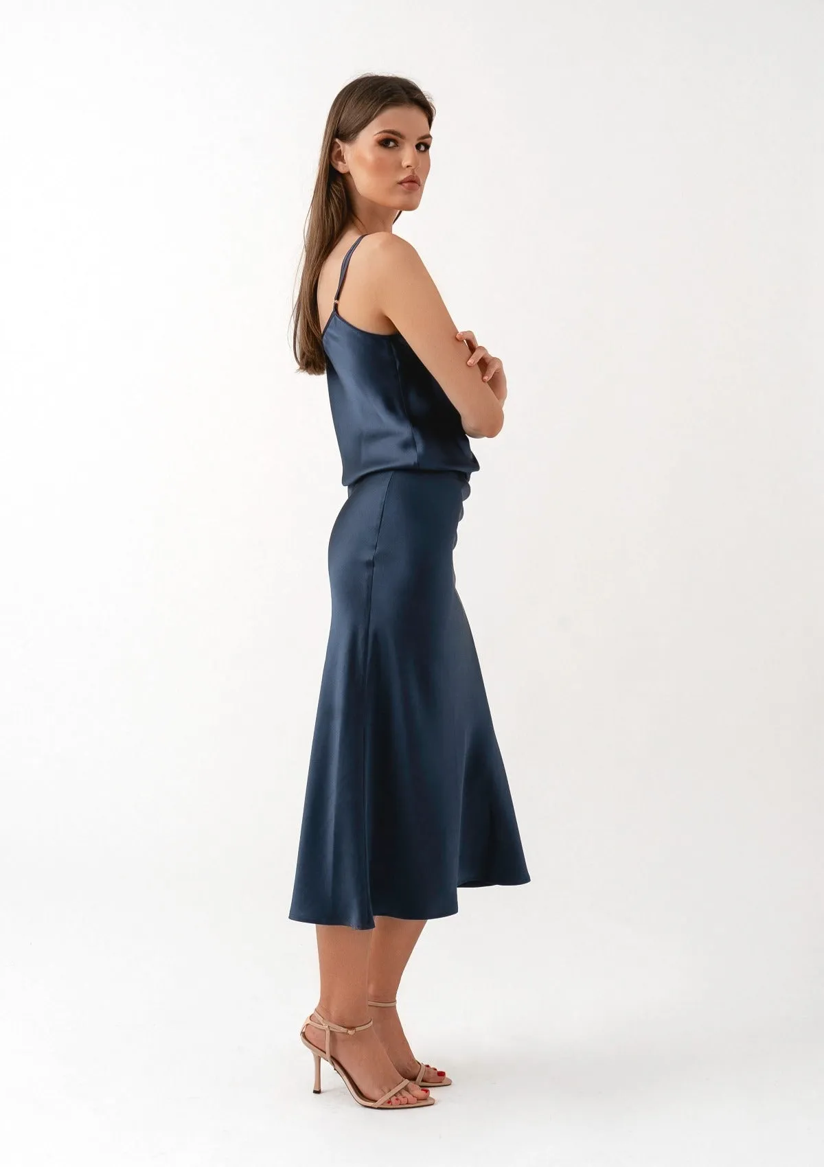 NAVY BLUE SILK SKIRT