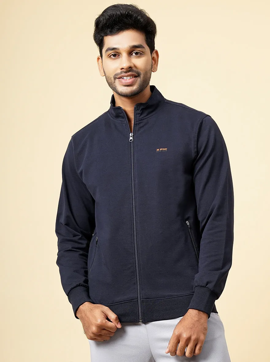 Navy Blue Solid Regular Fit Winter T-Shirt | JadeBlue