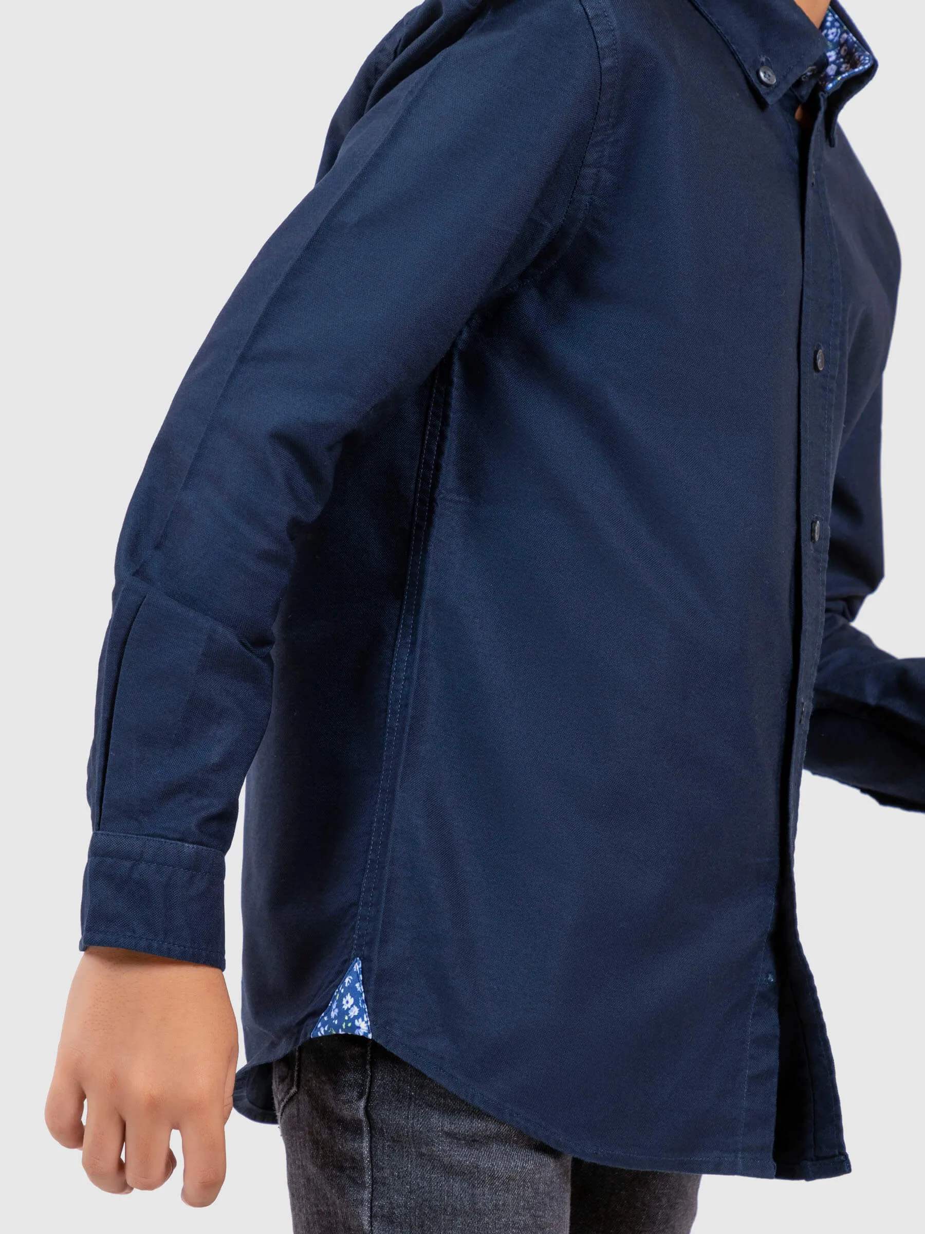 Navy Oxford Long Sleeve Casual Shirt With Detailing