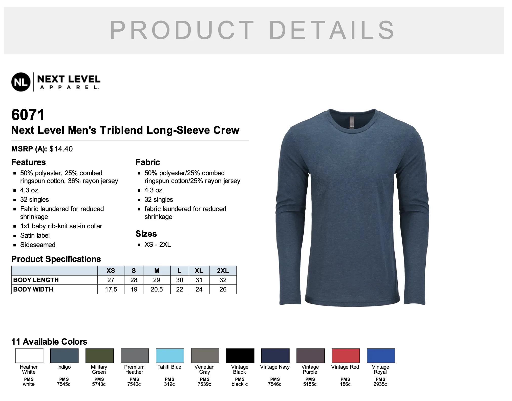 Next Level Men's Triblend Long Sleeve Crew