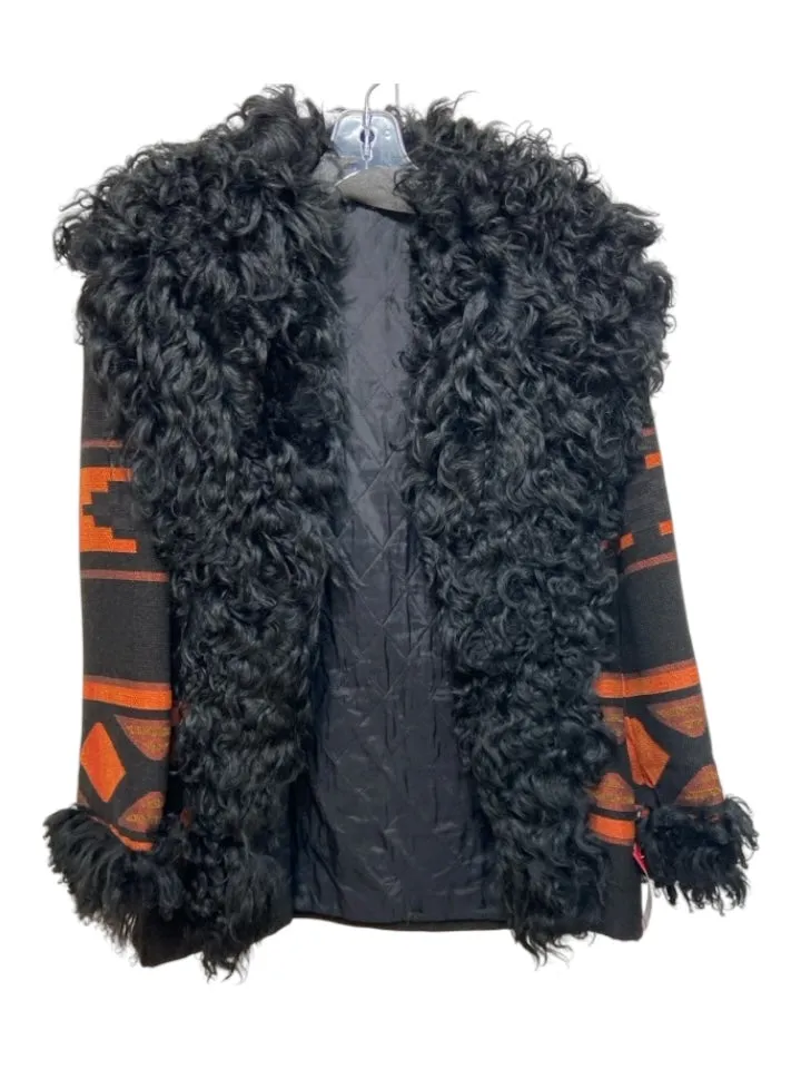 No Brand Size Small Black & Orange Wool & Fur Fur Collar Southwestern Jacket