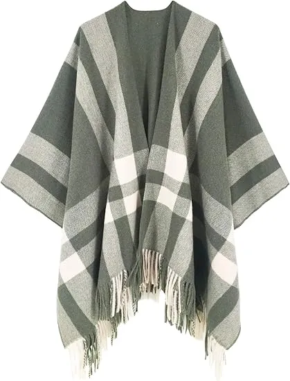 Olive Winter Chic Plaid Poncho Cardigan