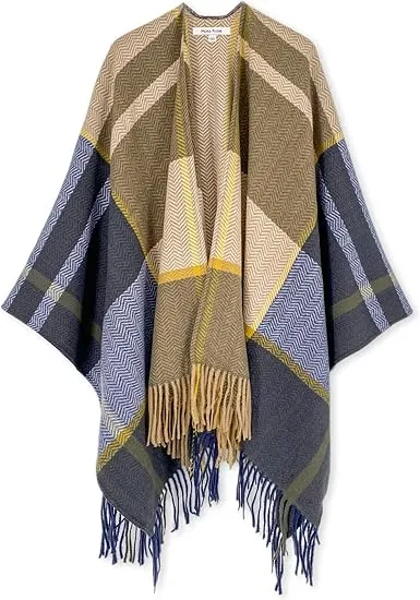 Olive Winter Chic Plaid Poncho Cardigan