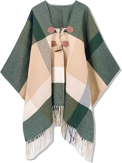 Olive Winter Chic Plaid Poncho Cardigan