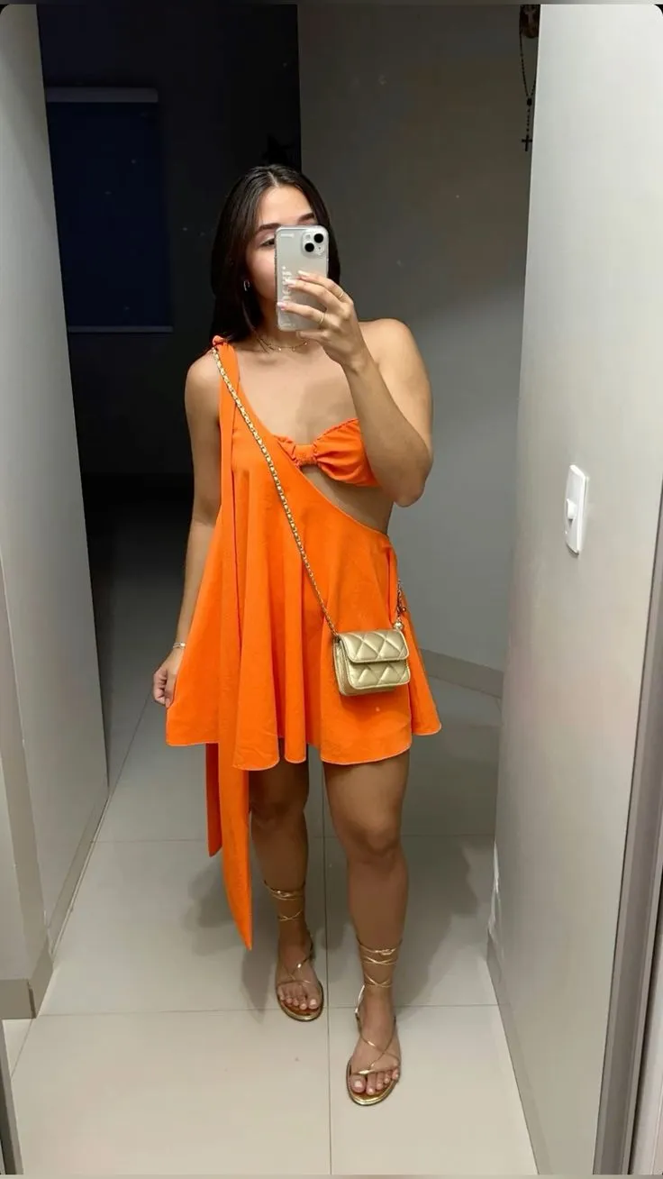 Orange Short Dress Women New Sleeveless Short Evening Party Dresses       fg6149