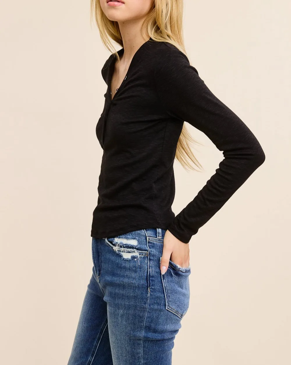 Ordinary Girl Button Front Casual Long Sleeve Top