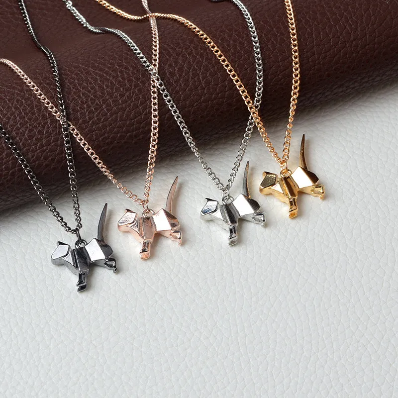 Origami Cat Kitty Pendant Necklace Suspend Creative Minimalist Animal Childlike Rose Gold Silver Black Pensonality Jewelry