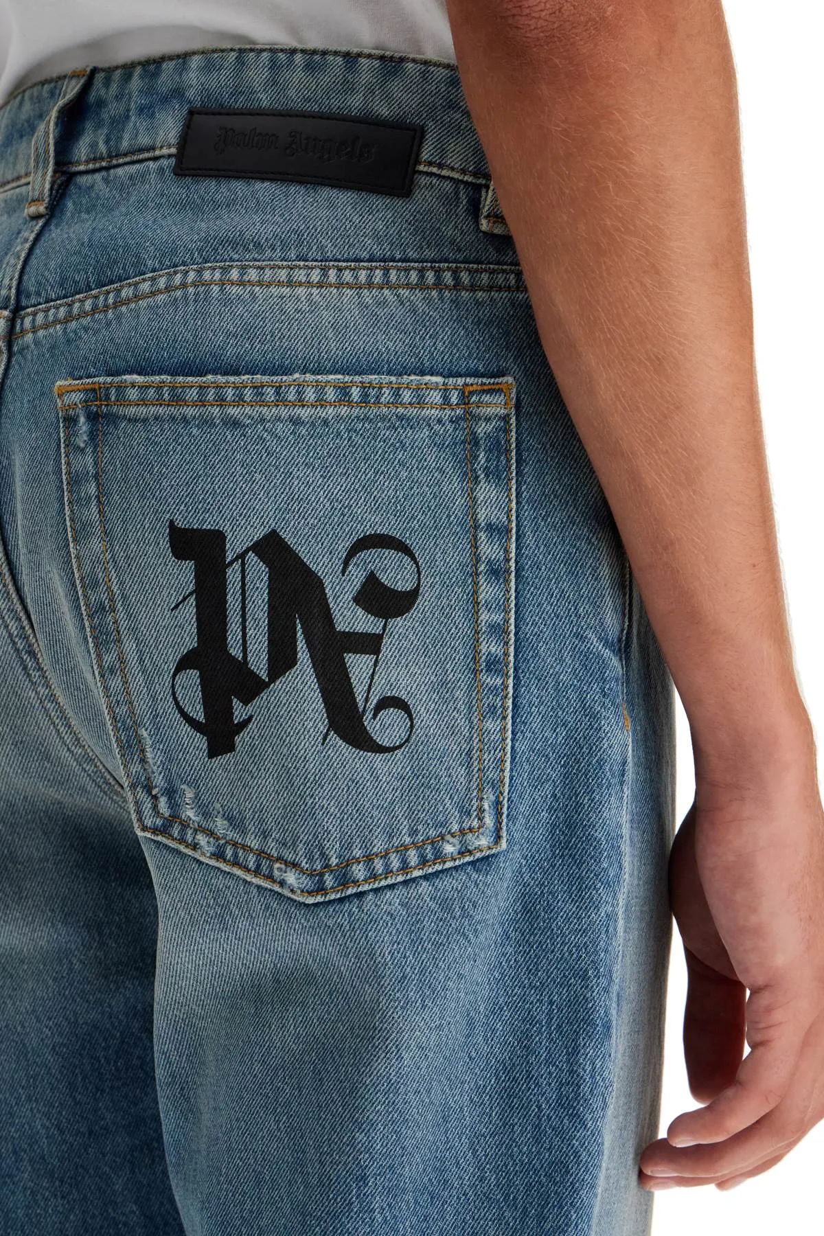 PALM ANGELS straight leg monogram print jeans