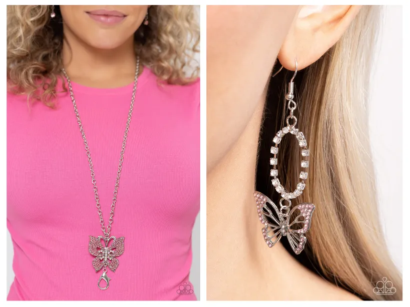 Paparazzi Blinged-Out Breeze Necklace Pink & Aerial Avenue Earrings Pink