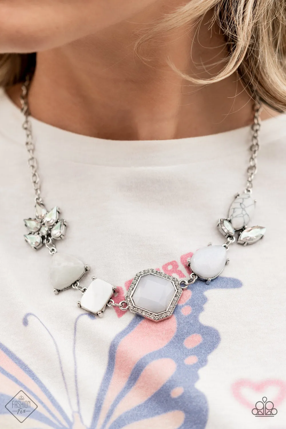 Paparazzi Eco Enchantment Necklace White, Ethereal Effervescence Earrings White & Ethereal Effervescence Bracelet White