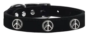 Peace Sign Widget Genuine Leather Dog Collar Black 10