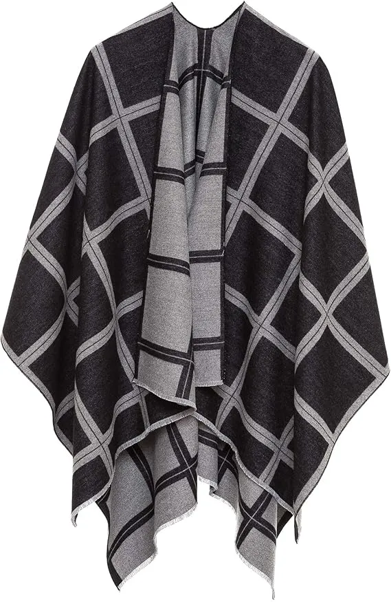 Pearl Black Luxurious Knit Sweater Poncho Cardigan