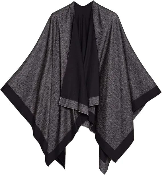 Pearl Black Luxurious Knit Sweater Poncho Cardigan