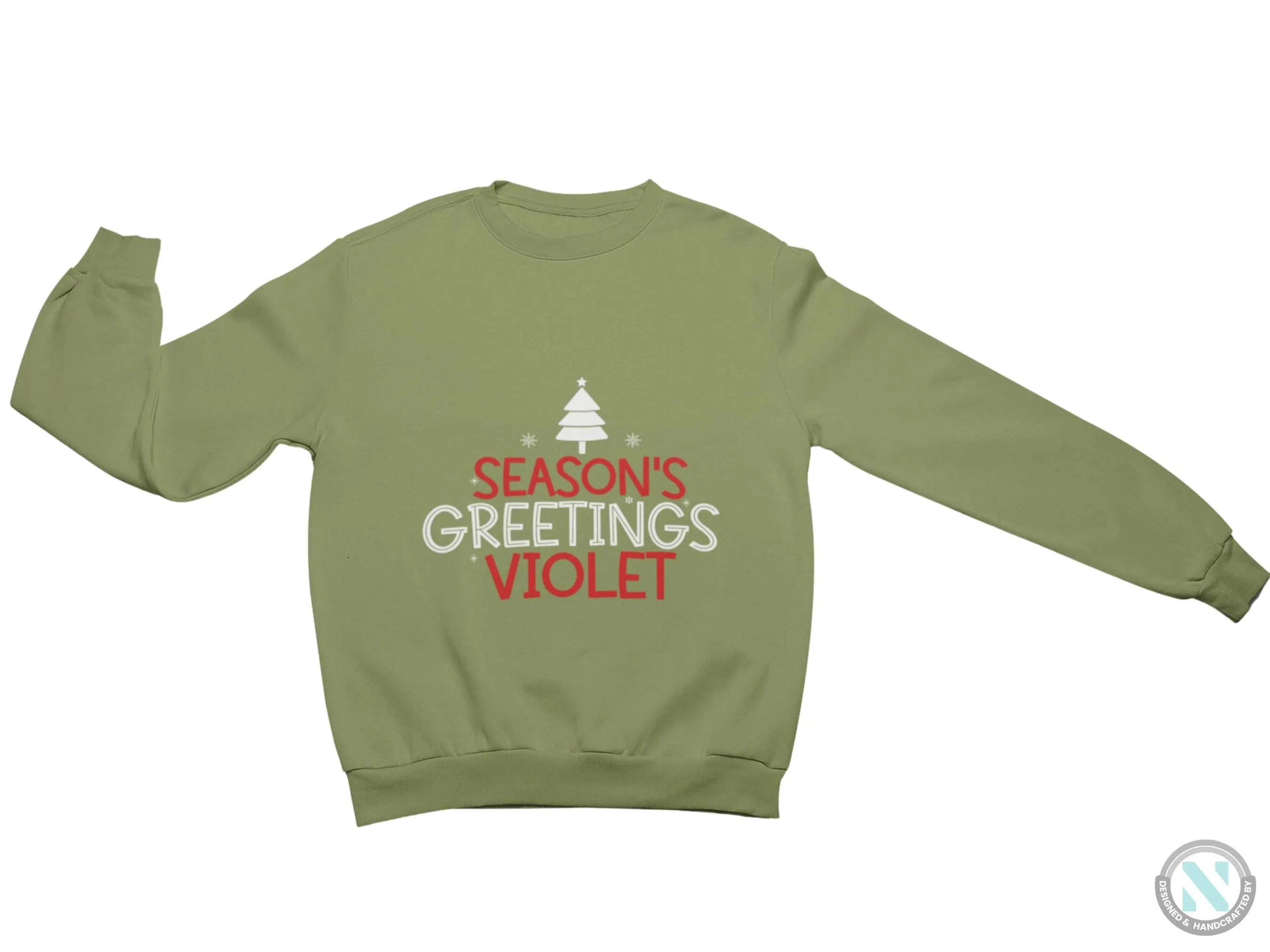 Personalized Name Season's Greetings Text Christmas Sweatshirt for Toddler Girls