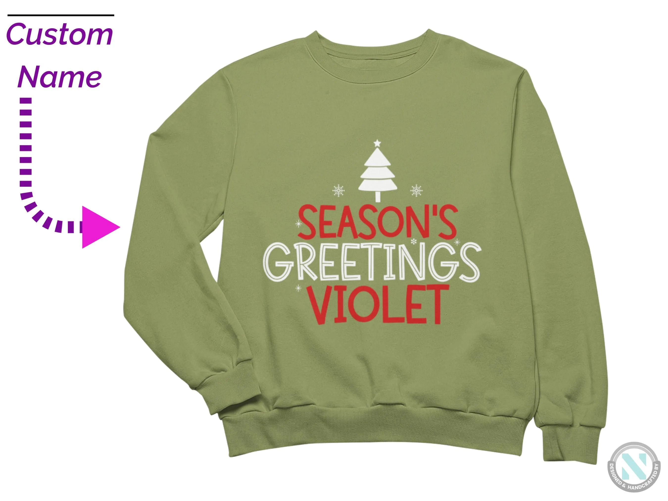 Personalized Name Season's Greetings Text Christmas Sweatshirt for Toddler Girls