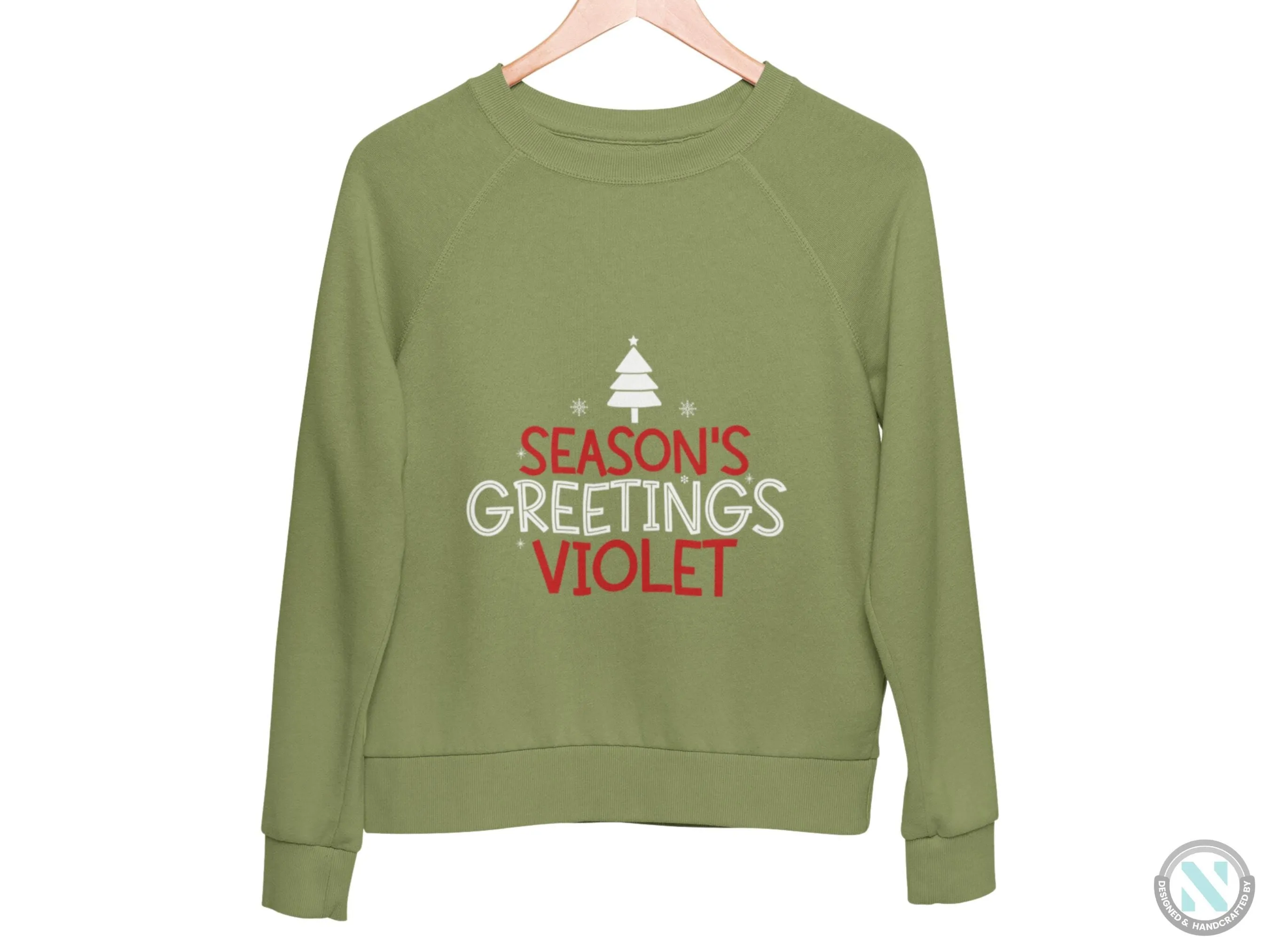 Personalized Name Season's Greetings Text Christmas Sweatshirt for Toddler Girls