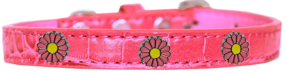 Pink Daisy Widget Croc Dog Collar Bright Pink Size 10