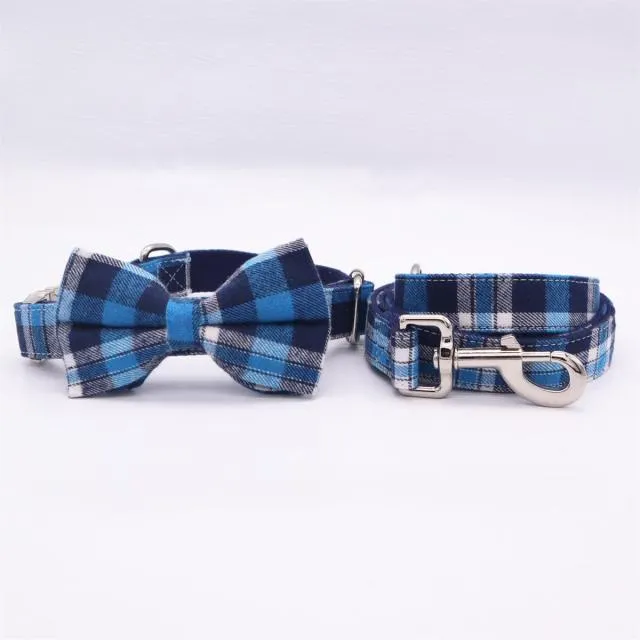 Plaid Designer Dog Collar And Leash Set | Personalized