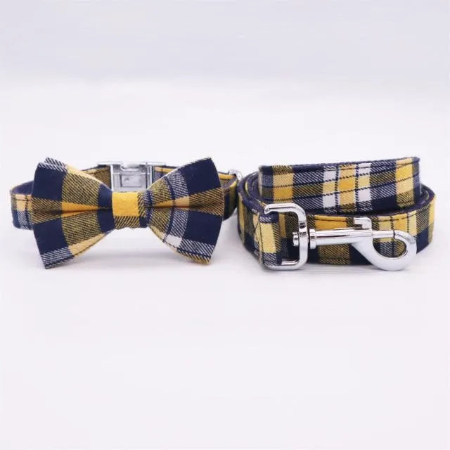 Plaid Designer Dog Collar And Leash Set | Personalized