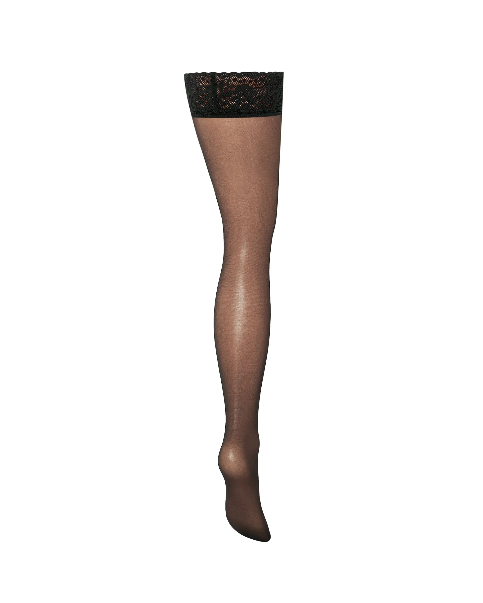 Plain Leg/Lace Top Hold Ups Black