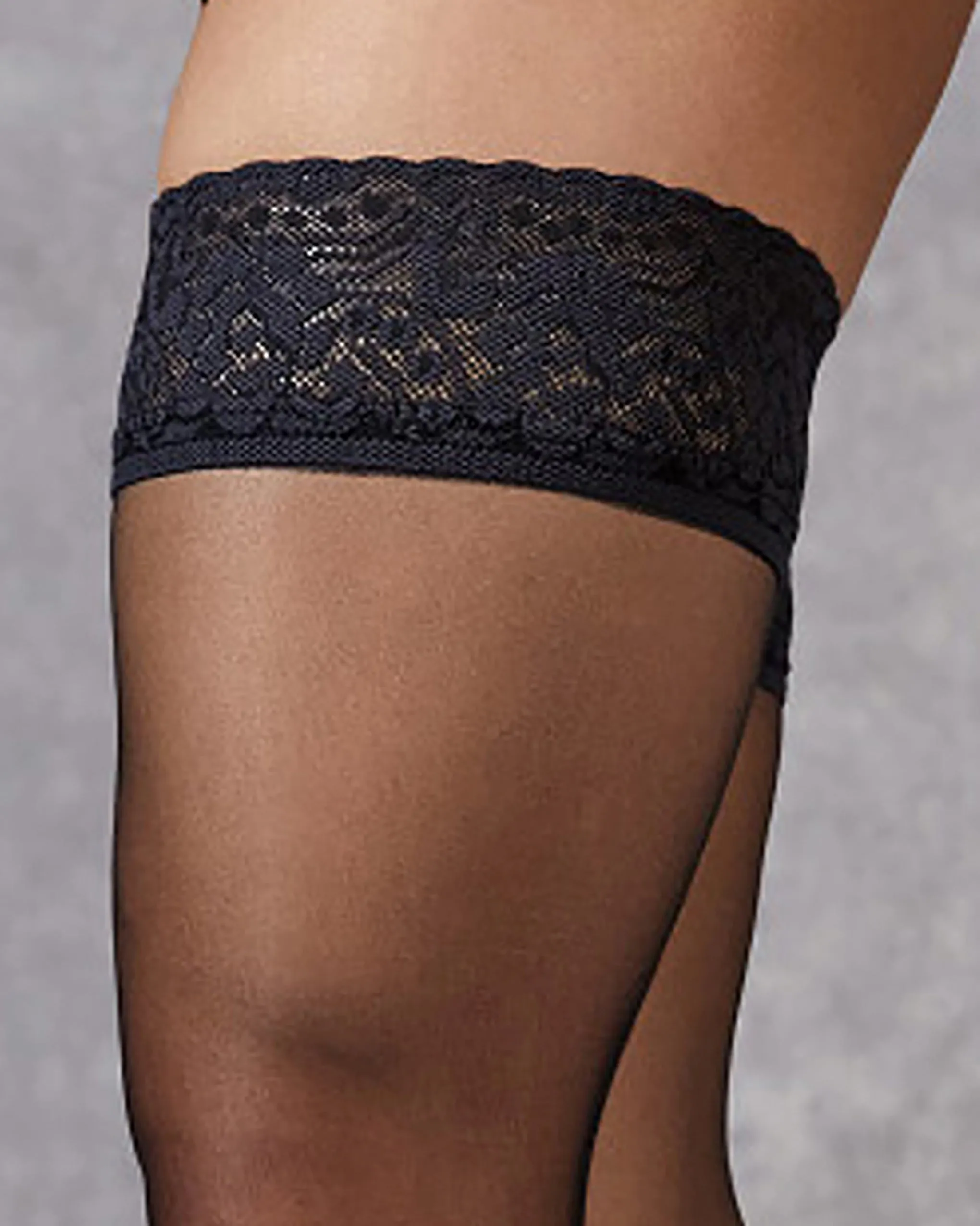 Plain Leg/Lace Top Hold Ups Black