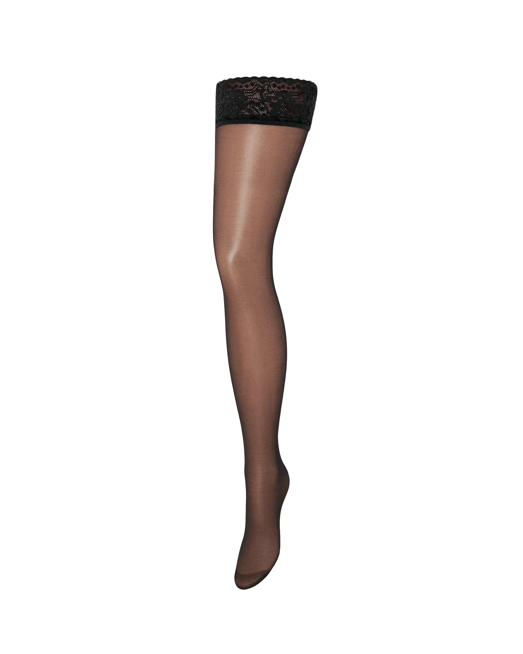 Plain Leg/Lace Top Hold Ups Black