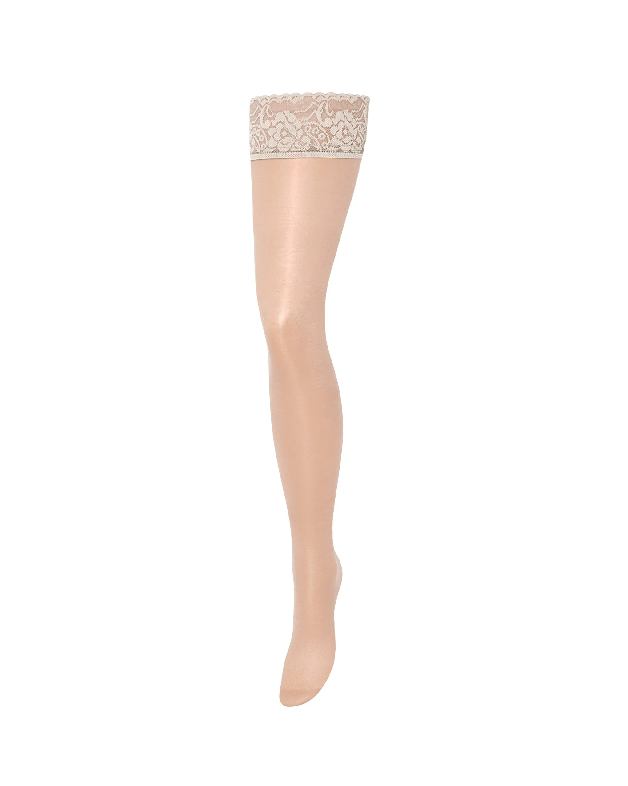 Plain Leg/Lace Top Hold Ups Champagne