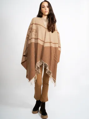 Poncho con Frange Albino/Cammello