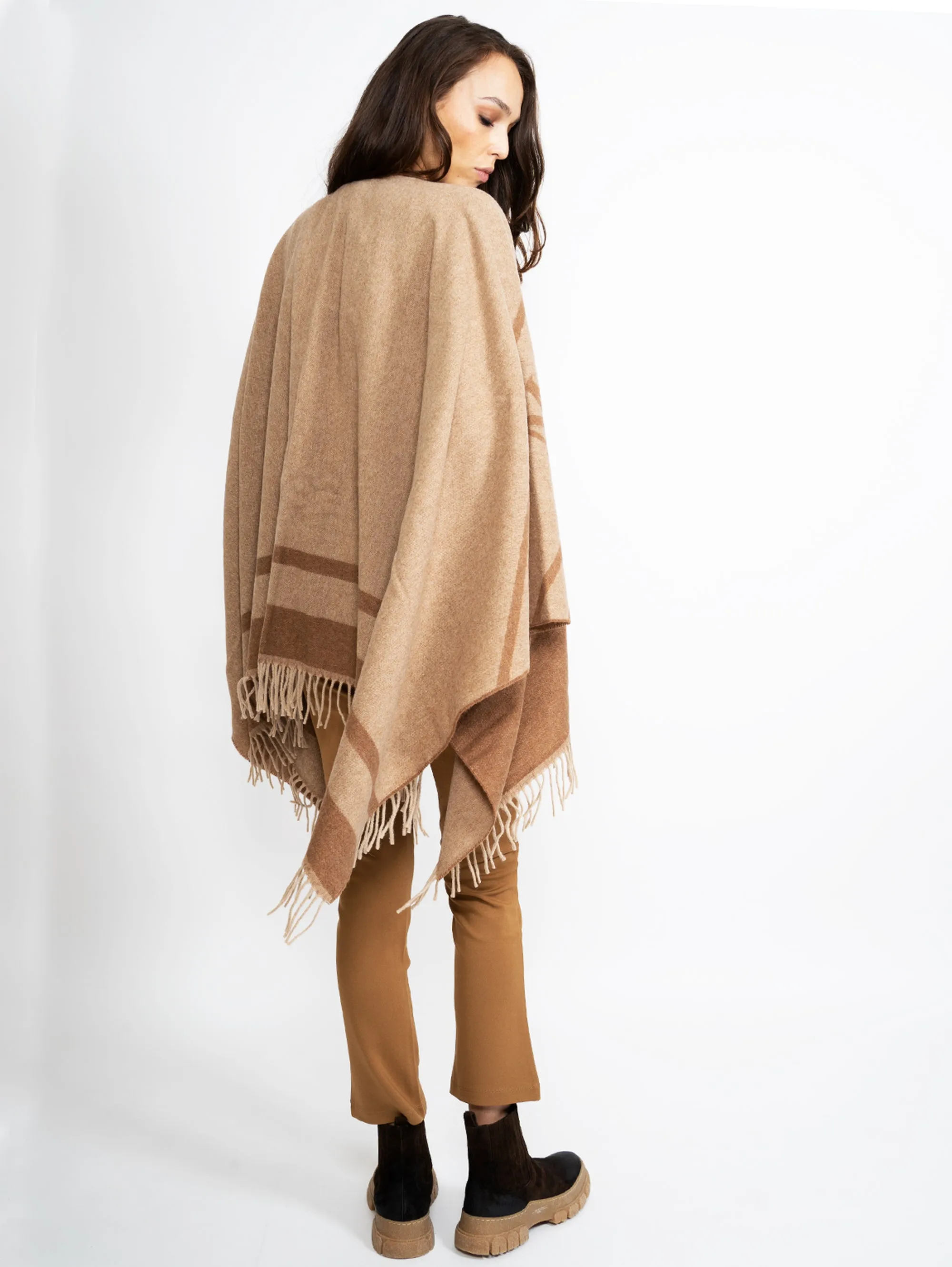 Poncho con Frange Albino/Cammello