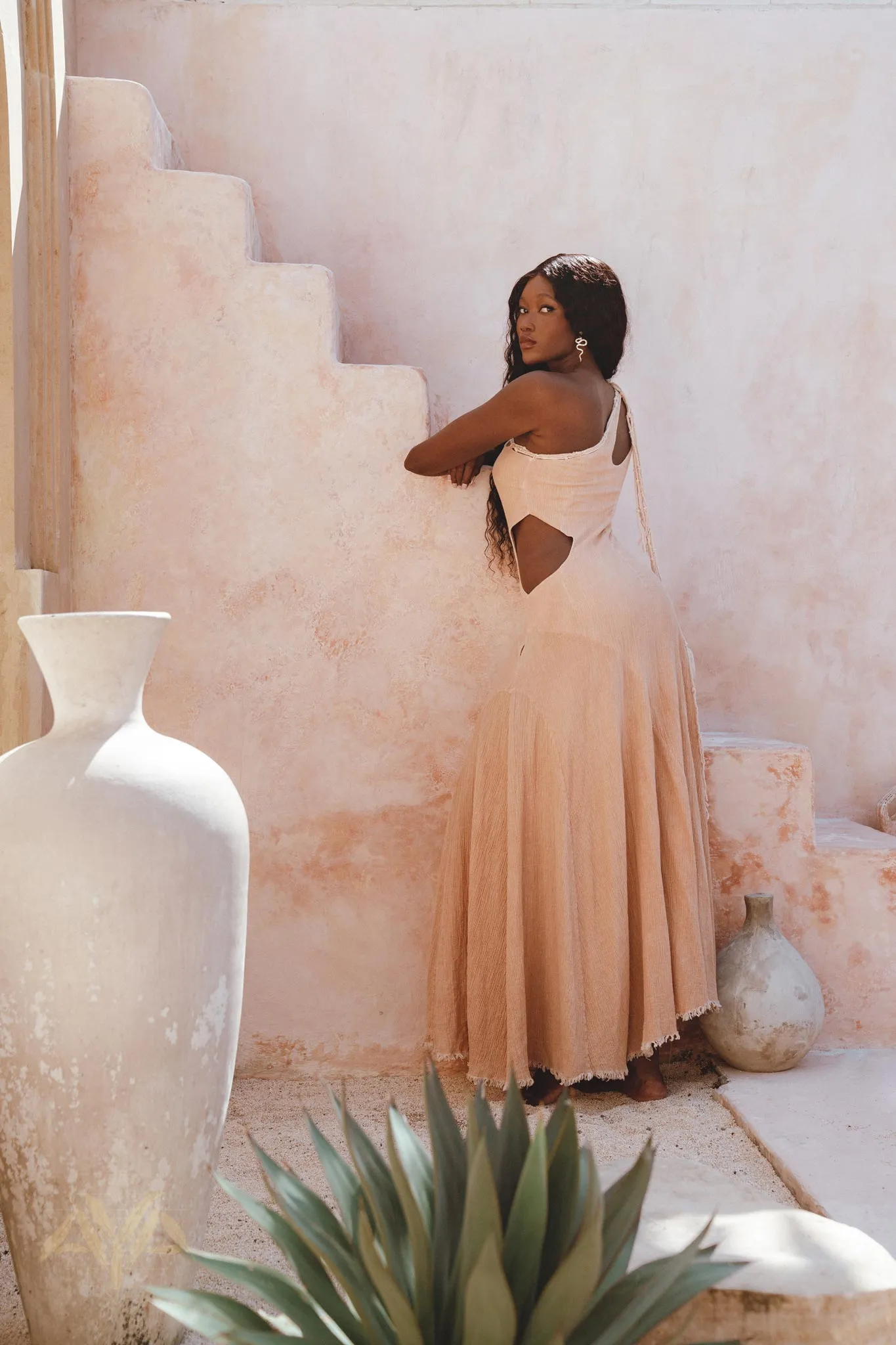 Powder Pink Aisha Dress • Greek Goddess Dress • Asymmetrical Bridesmaid Dress