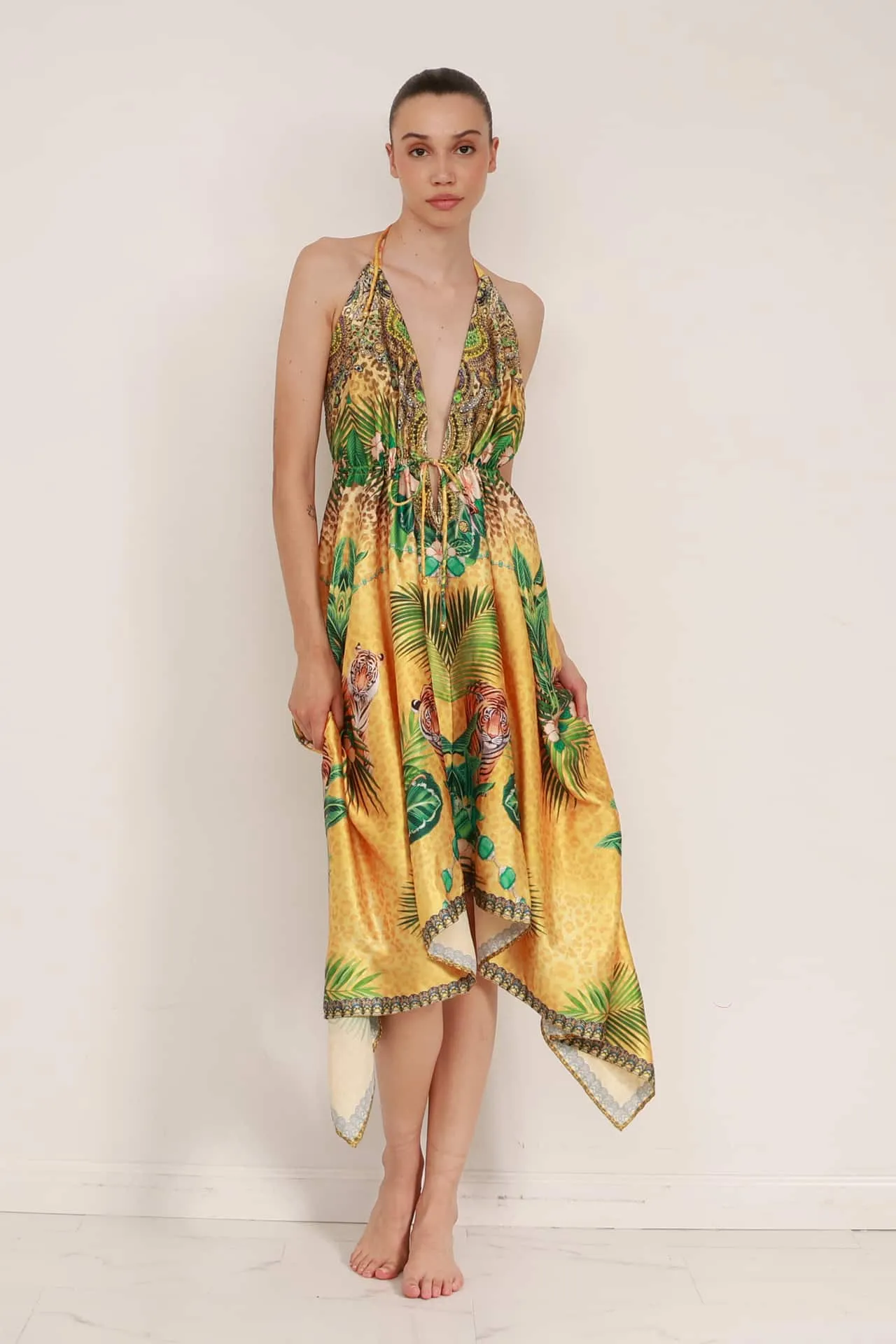 Printed Evening Dress in Yellow