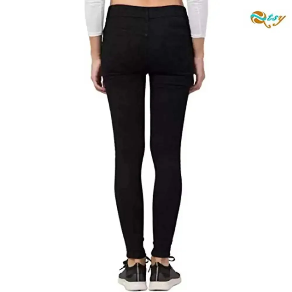 Qtsy Women's Slim Fit Jeans Washed Dual Tone Color Denim Black